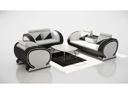 Leather sofa with bar function designer set couch sofa 3-seater relax couch