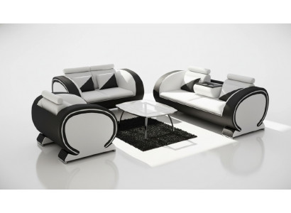 Leather sofa with bar function designer set couch sofa 3-seater relax couch