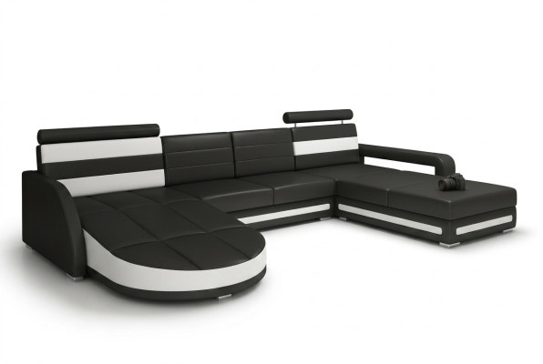 Living Landscape Couch Set Design Corner Couch Brown-Beige Leather Sofa XXL Corner Sofa