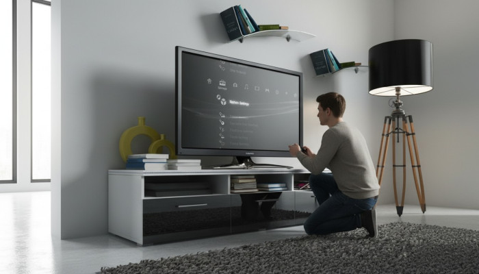 A stylish wooden TV cabinet for your living room in a modern style.