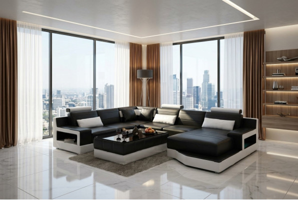 Leather sofa corner sofa design couch suite living landscape corner seating upholstery Ulm new