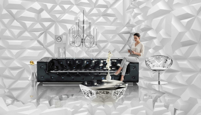 Designer XXL BIG sofa with crystal stones leather elegant upholstery couch set