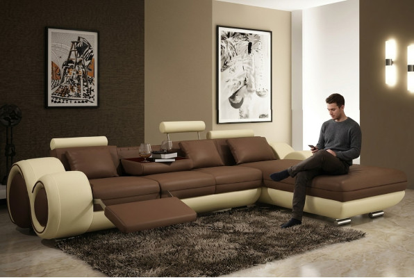 Sectional sofa living landscape couch leather sofa upholstery set corner - gray-white