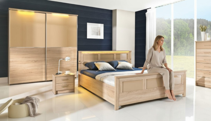 Bedroom wood suite set complete bed wardrobe dresser nightstand Cremona2