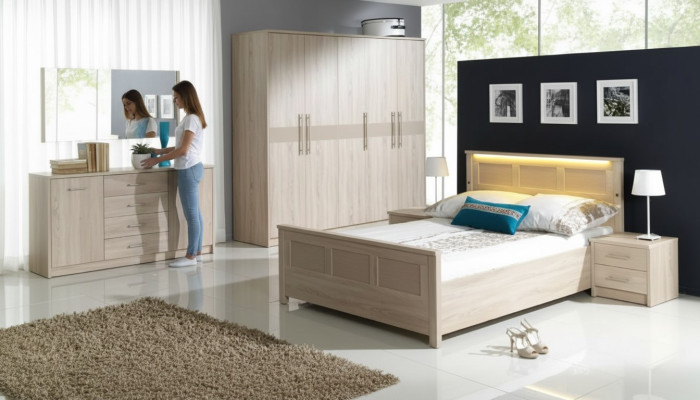 Bedroom furniture set: bed, wardrobe, dresser, complete set, dresser.
