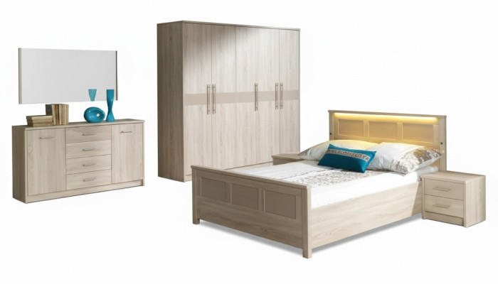 Bedroom furniture set: bed, wardrobe, dresser, complete set, dresser.