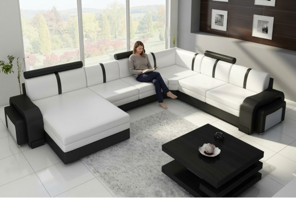 Designer living room landscape sofa, upholstered leather sofa, corner sofa, couch, leather suite NEW