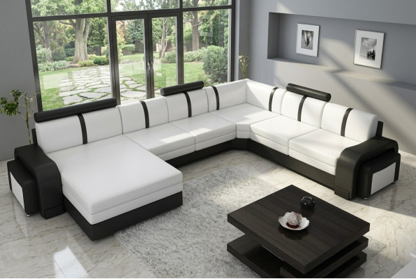 Designer living room landscape sofa, upholstered leather sofa, corner sofa, couch, leather suite NEW