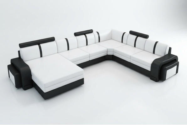 Designer living room landscape sofa, upholstered leather sofa, corner sofa, couch, leather suite NEW