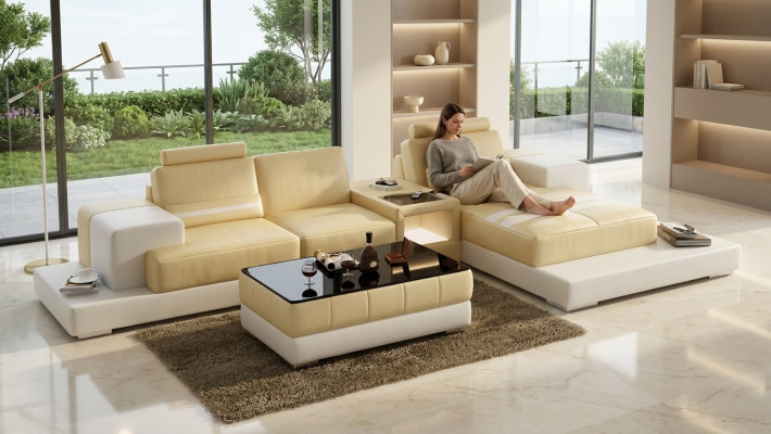 Leather sofa couch living landscape sectional sofa corner set design modern sofa L6004D