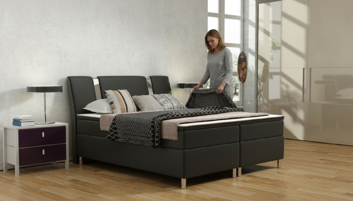 Box spring bed hotel beds upholstered leather bed incl. mattress & visco leather bed