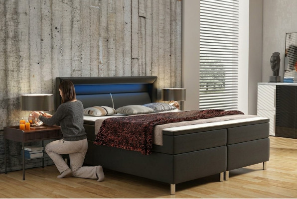 Box spring bed, box hotel bed with visco & mattress, leather bed, double bed