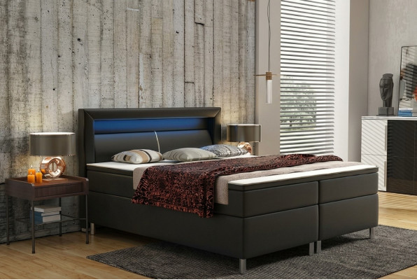 Box spring bed, box hotel bed with visco & mattress, leather bed, double bed