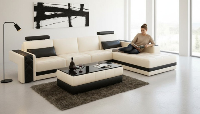 Leather sofa couch living landscape corner sofa L-shape suite design modern