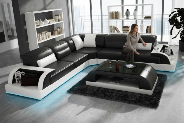 Leather sofa couch living landscape corner sofa corner modern decor suite design