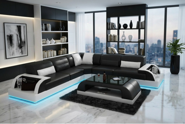 Leather sofa couch living landscape corner sofa corner modern decor suite design