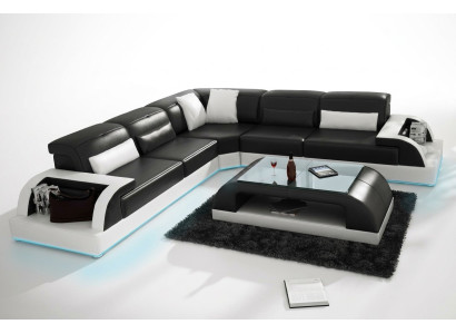 Leather sofa couch living landscape corner sofa corner modern decor suite design