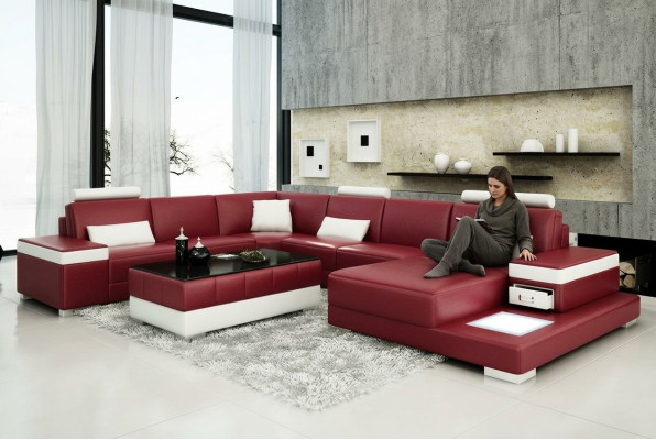 Leather Sofa Couch Living Landscape Corner Sofa Corner Unit Design Modern New Sofa L6013