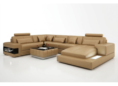 Leather sofa, couch, living landscape, modern corner sofa, corner decor, suite, design.
