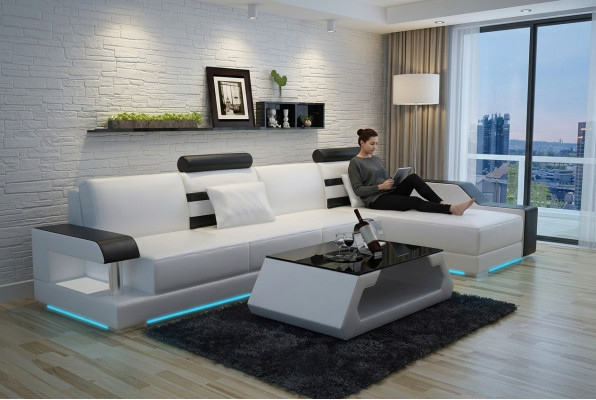 Leather sofa couch living landscape corner sofa corner decor design modern suite