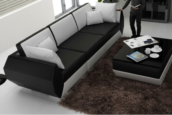 Leather sofa couch living landscape 3+3 seater suite design modern