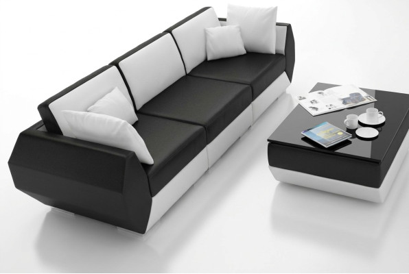 Leather sofa couch living landscape 3+3 seater suite design modern