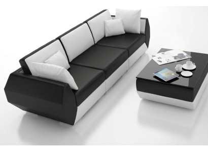 Leather sofa couch living landscape 3+3 seater suite design modern