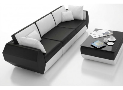 Leather sofa couch living landscape 3+3 seater suite design modern