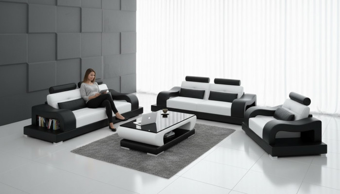 Leather sofa couch suite living landscape 3+2+1 seater suite design modern G8005D