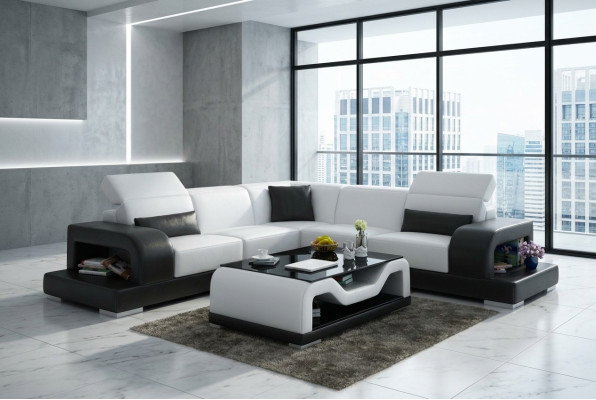 Leather sofa couch living landscape corner sofa L-shape suite design decor modern