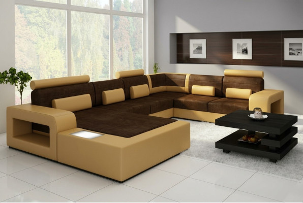 Sofa Set Fabric Textile Leather Sofa with Lighting Living Landscape Couch!