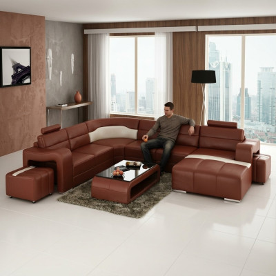 Living Landscape Couch Upholstered Corner Set Designer Leather Sofa Big Sofa New PISA