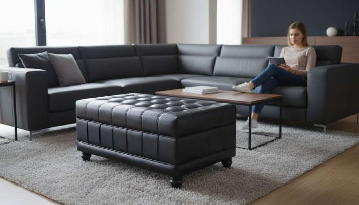 Chesterfield footstool ottoman pouf footrest upholstery leather textile