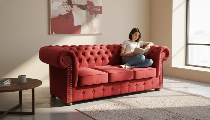 Chesterfield Sofa Couch Upholstered Textile Fabric 3 Piece Designer Sofa Set Couches