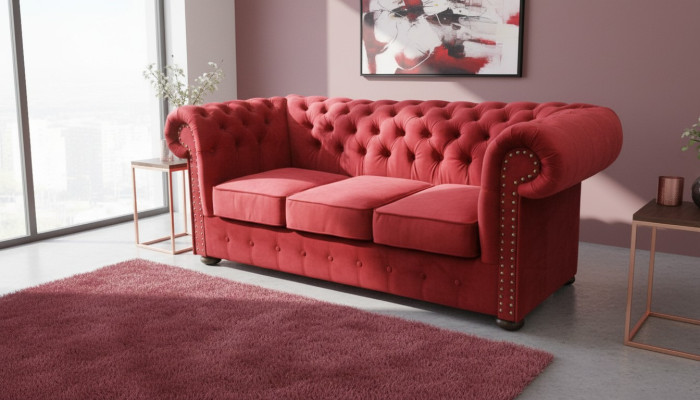 Chesterfield Sofa Couch Upholstered Textile Fabric 3 Piece Designer Sofa Set Couches