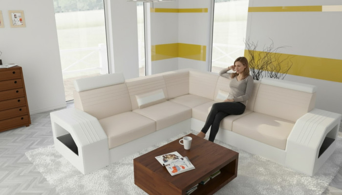Designer Sofa Couch Ecksofa Leder Textil Polster Garnitur Wohnlandschaft L Form