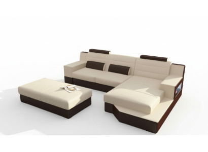 Designer Ecksofa Leder Textil Polster Garnitur Sofa Couch Wohnlandschaft