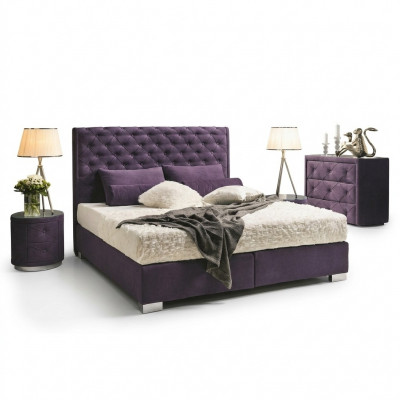 Continental Box Spring High Double Bed Beds Upholstered Leather Textile Bed New