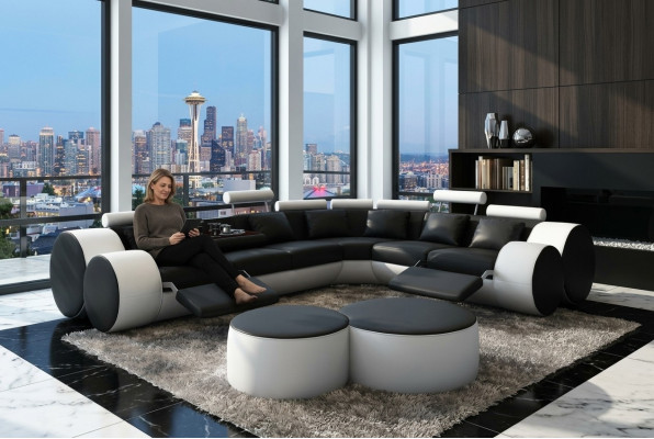 Sectional sofa couch upholstery living landscape leather corner sofas set L shape Madrid