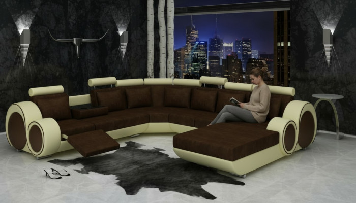 TEXTILE SOFA XXL LIVING LANDSCAPE FABRIC COUCH BIG SOFA UPHOLSTERED CORNER SECTIONAL SOFA NEW