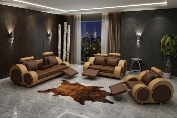 Sofa Set Upholstered Sofa Couch Leather Set Living Landscape 3+2+1 Textile BER