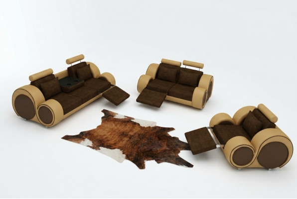 Sofa Set Upholstered Sofa Couch Leather Set Living Landscape 3+2+1 Textile BER