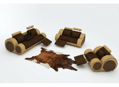 Sofa Set Upholstered Sofa Couch Leather Set Living Landscape 3+2+1 Textile BER