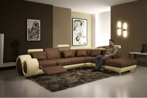 Leather sofa designer leather couch corner sofa suite furniture living landscape new black