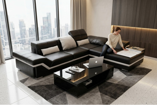 Sectional sofa couch upholstery living landscape leather corner sofas set L shape NYIII