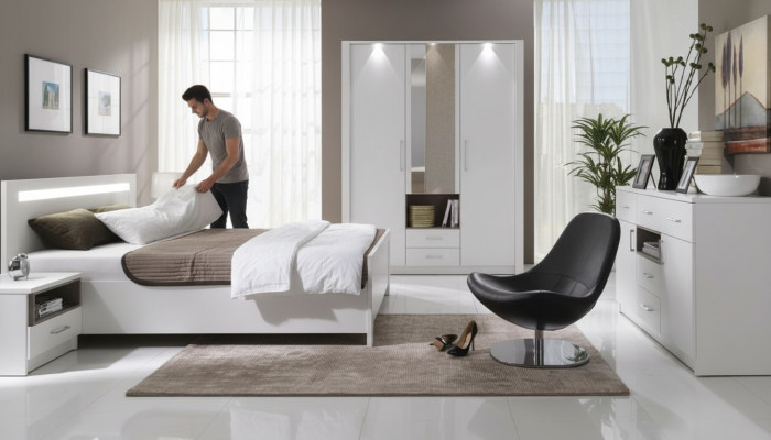 Elegant white bed in a refined contemporary style in premium quality.