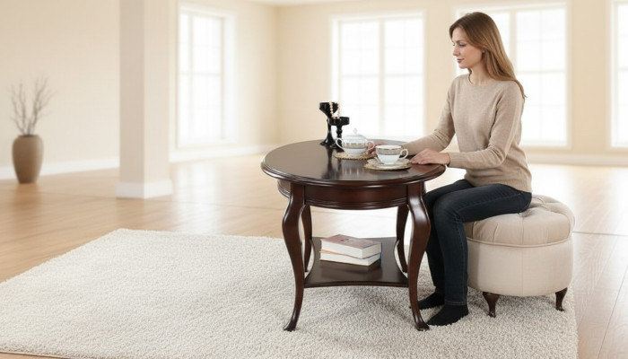 Round stool ottoman leather ottoman with table serving table 2-piece set suite Verona