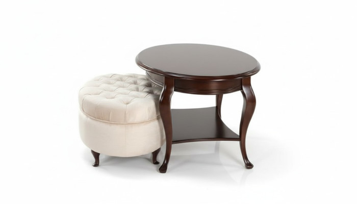Round stool ottoman leather ottoman with table serving table 2-piece set suite Verona