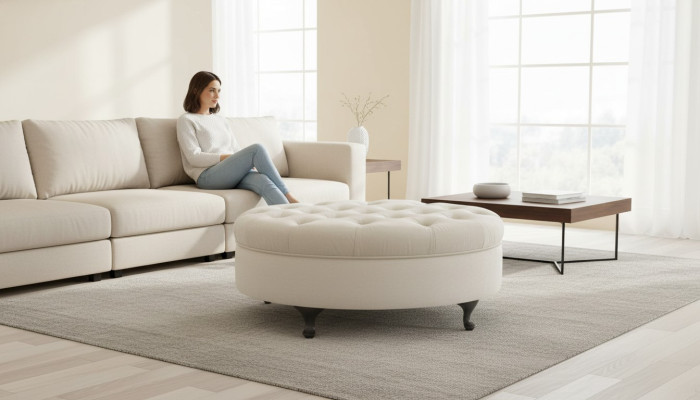 Leather Stool Round Stool Chippendale Stool Classic Ottoman - Model V-Ottoman
