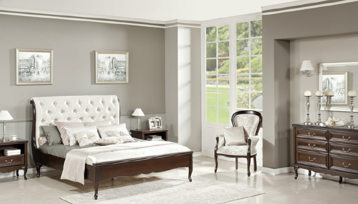 Complete bedroom: bed, double bed, nightstands, chest of drawers, armchair, Chippendale Royal